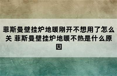 菲斯曼壁挂炉地暖刚开不想用了怎么关 菲斯曼壁挂炉地暖不热是什么原因